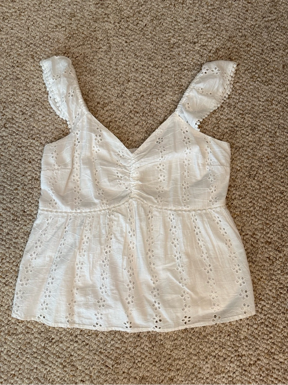 White Eyelet Peplum Tank Top - Women's